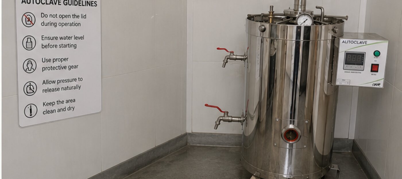 Vertical autoclave unit with guidelines poster